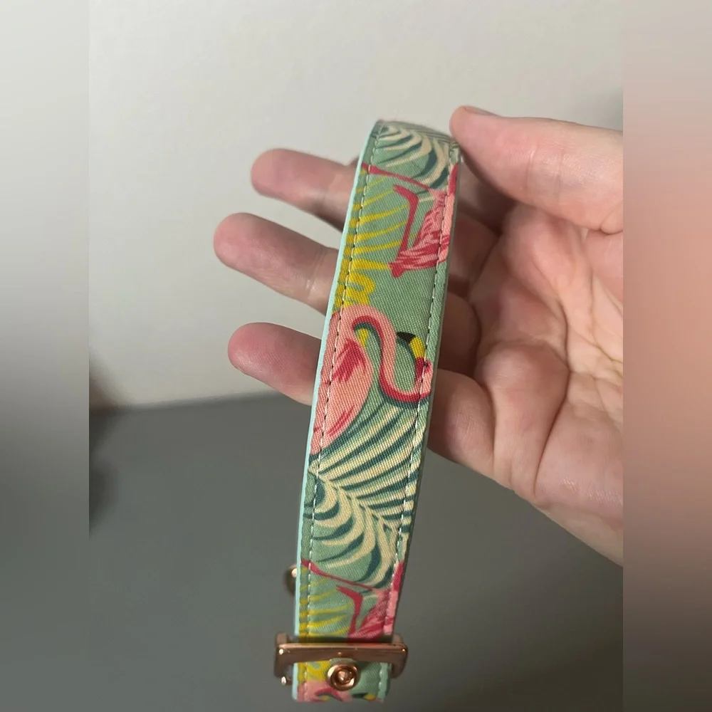 Vibrant Life Premium Flamingos Rose Gold Metal Accents Summer Adjust Dog Collar